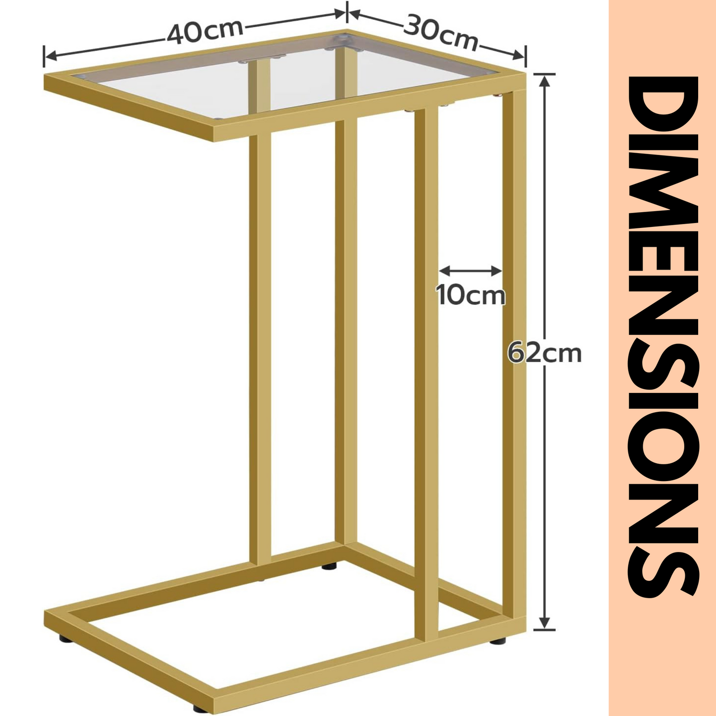 set of 2 tempered glass sofa side table