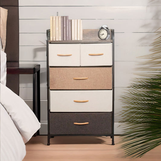 5 Fabric Drawer Bedroom Dresser With Large Drawers Brown