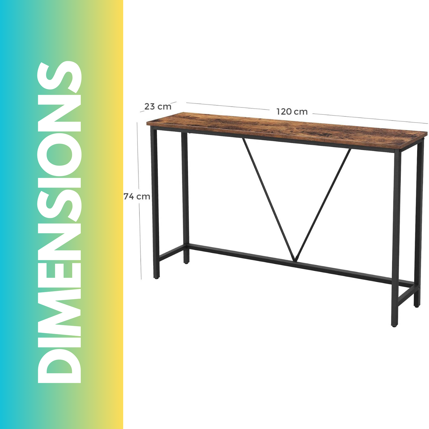 120cm wide industrial console hallway table brown
