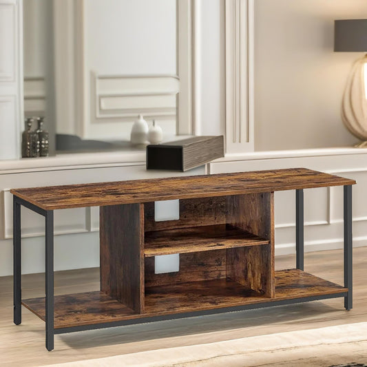 120CM Wide TV Stand Cabinet With Open Shelves Rustic Brown