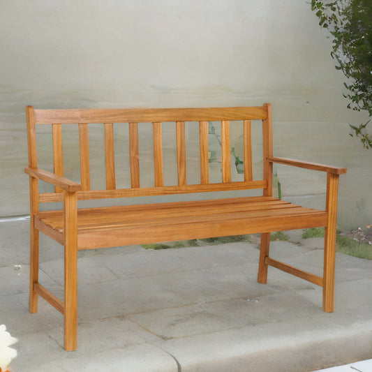 Wooden 2 Seater Outdoor Bench With 2 Arm Rests Natural Brown