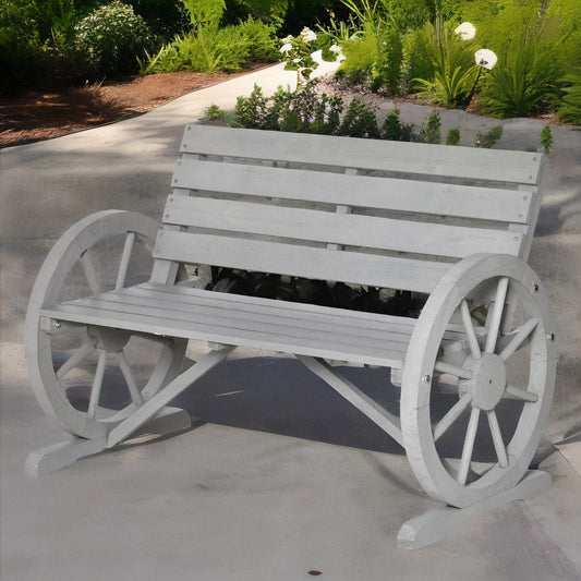 Wooden 2 Seater Wagon Wheel Outdoor Bench Grey