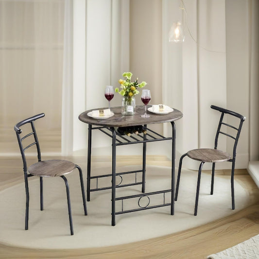Industrial 3-Piece Dining Table Set With 2 Chairs Brown