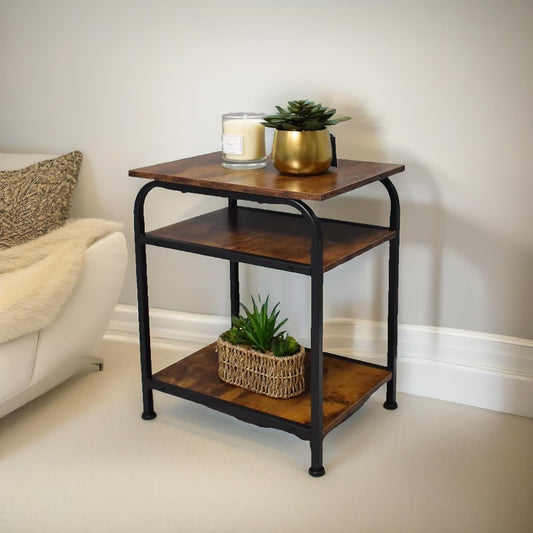 3 Tier Living Room Side Table Rustic Brown