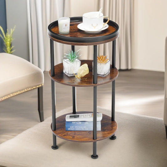 3 Tier Round Coffee Table Rustic Brown