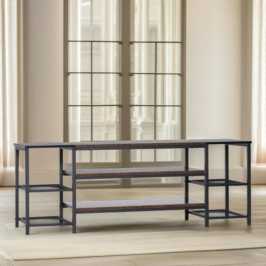 3 Tier TV Stand Unit With Open Shelves Brown