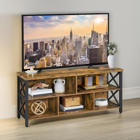 3 Tier TV Stand Unit With Open Shelves Rustic Brown