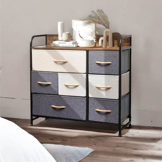 Wide 5 Fabric Bedroom Dresser With Large Drawers Brown
