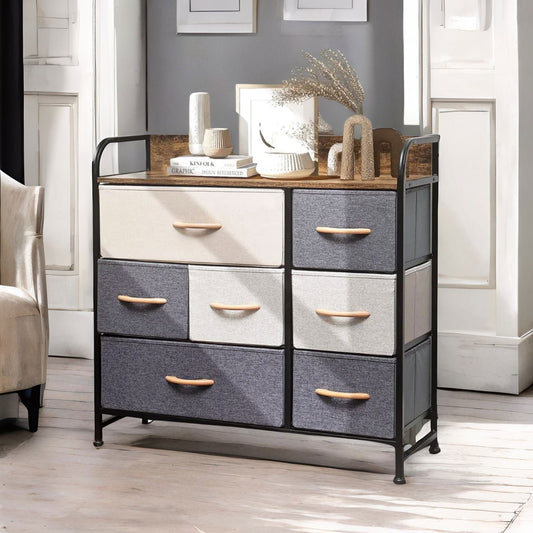 7 Fabric Drawer Bedroom Dresser Storage Organiser Rustic Brown