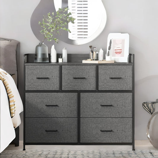 Industrial Bedroom Chest With 7 Fabric Drawers Slate Grey