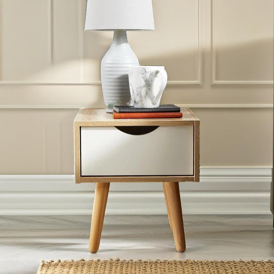 Wooden Bedside Table With Drawer Natural Brown