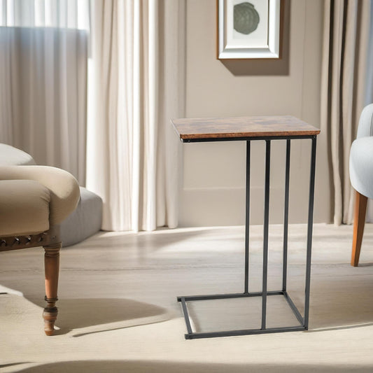 C Shaped Side Table Rustic Brown