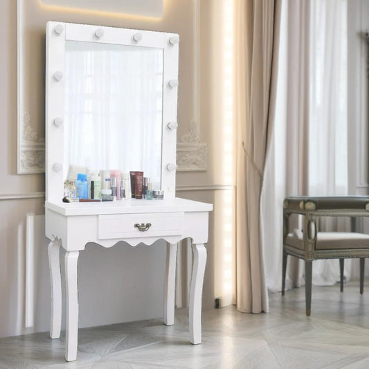 1 Drawer Dressing Table With LED Bulbs White