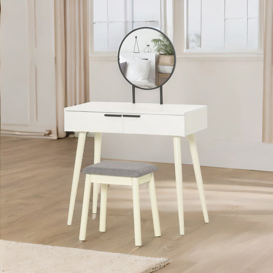 Dressing Table With Mirror and Cushioned Stool White