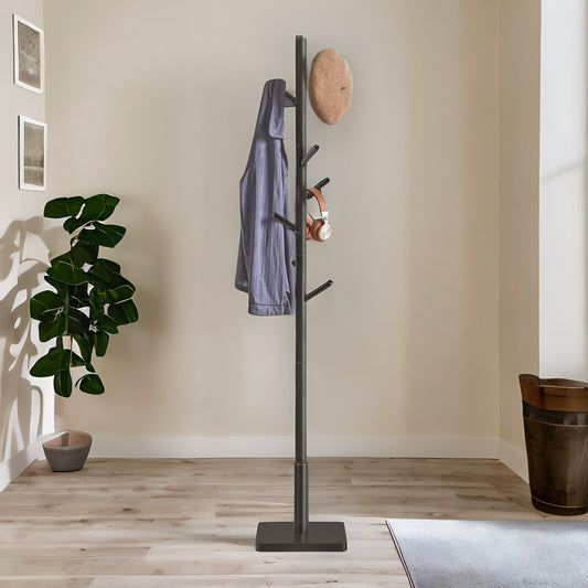 Wooden Square Base Coat Stand With 8 Hooks Black