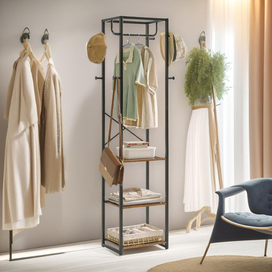 Industrial Coat Stand With 3 Shelves And 8 Hooks Brown