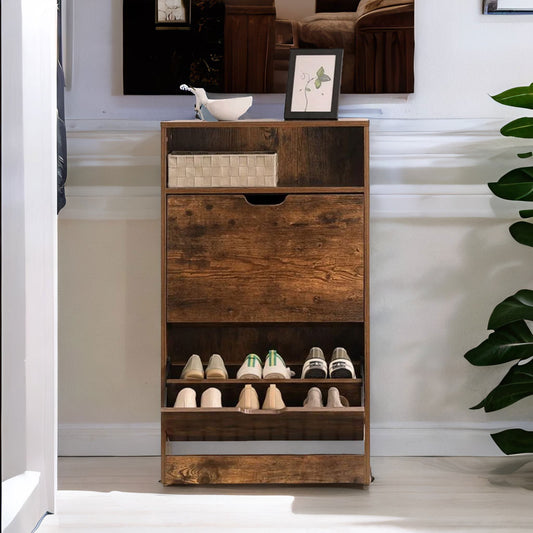 2 Drawer Shoe Storage Cabinet With Shelf Rustic Brown