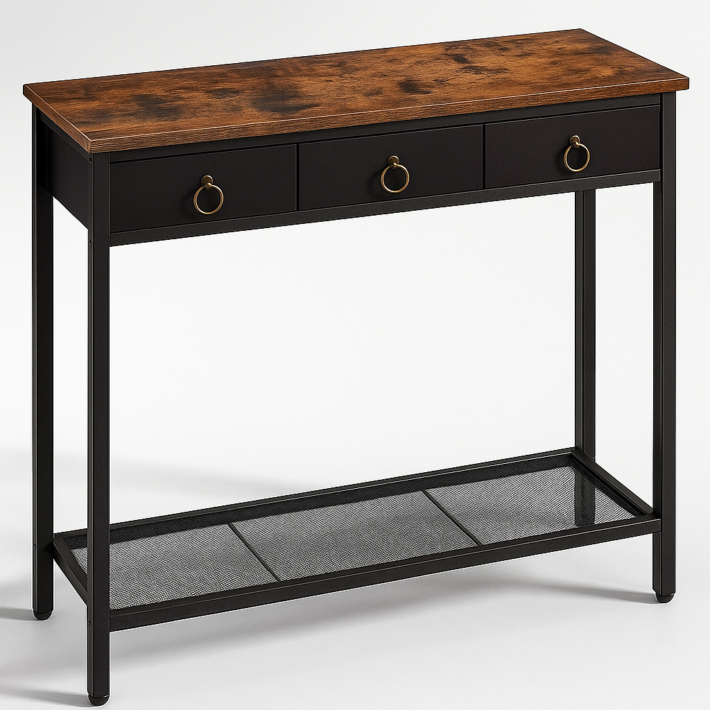 slim sofa table with 3 non-woven drawers