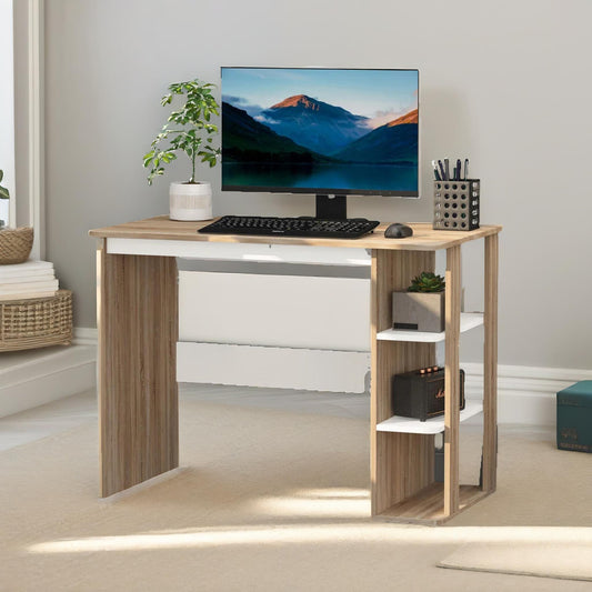 Home Office Computer Desk With 3 Shelves Brown