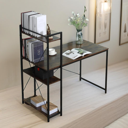 Indusrial 4 Tier Computer Desk With Shelves Rustic Brown