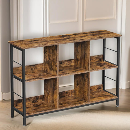 Industrial 6 Compartment Book Storage Shelf Rustic Brown