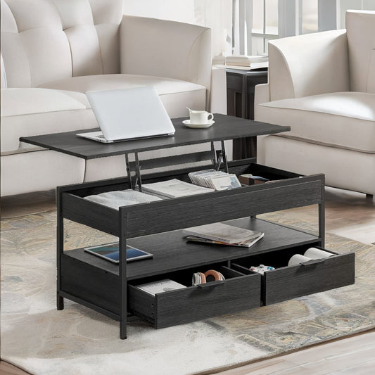 Industrial Lift Top Coffee Table With Drawers Black