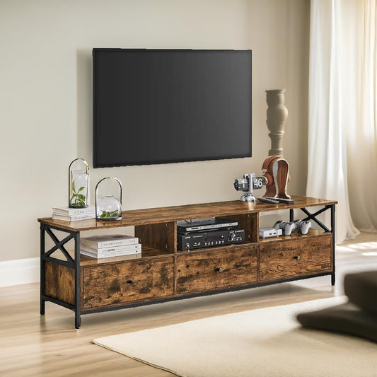 Industrial TV Stand Unit With 3 Drawers Rustic Brown