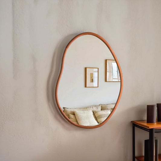 56CM Irregular Wooden Wall Mirror Brown