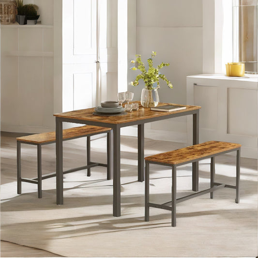 Kitchen Dining Table and Bench Set Kitchen Rustic Brown