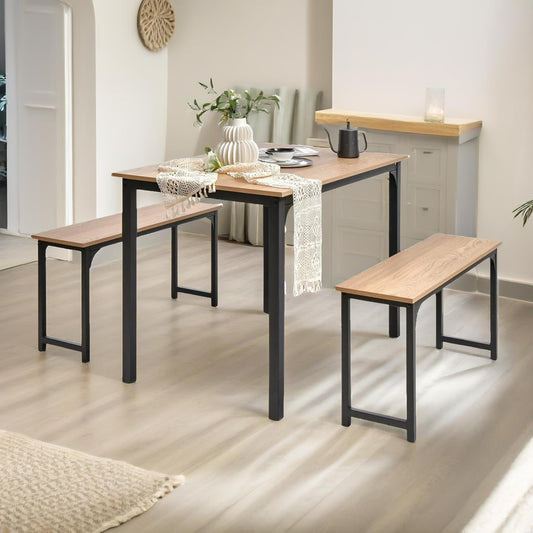 Kitchen Dining Table and Bench Set Natural Brown
