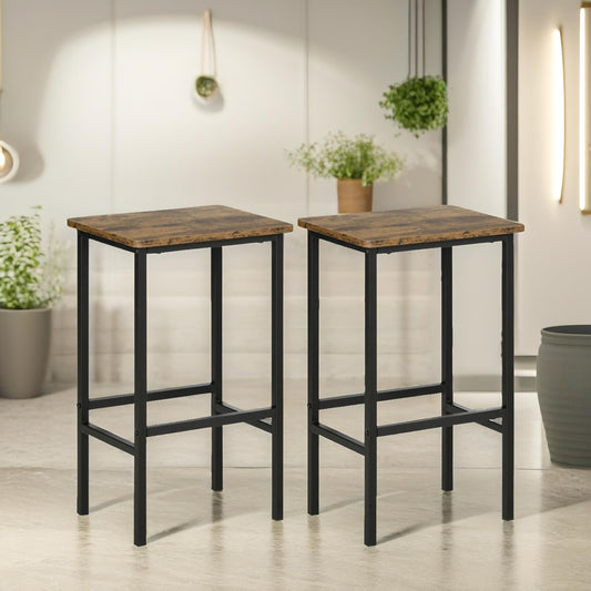 Industrial 2PC Barstools Counter Height Rustic Brown