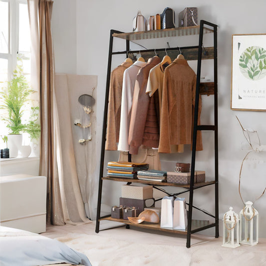Industrial Hall Tree Coat Rack Stand With 2 Shelves And 8 Hooks Brown