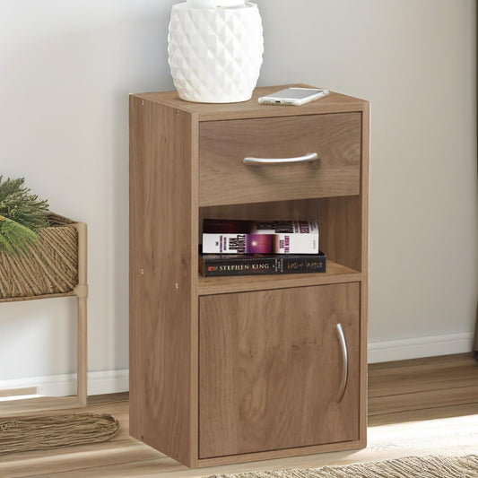 Set Of 2 Wooden Bedside Nightstand Oak Brown