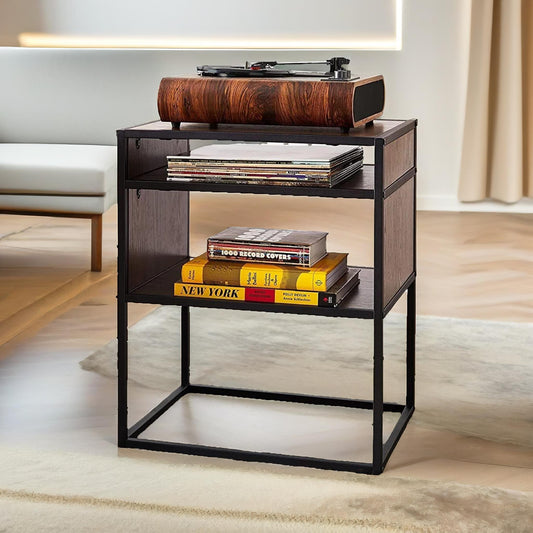 Industrial Square Side Table With Open Storage Dark Walnut