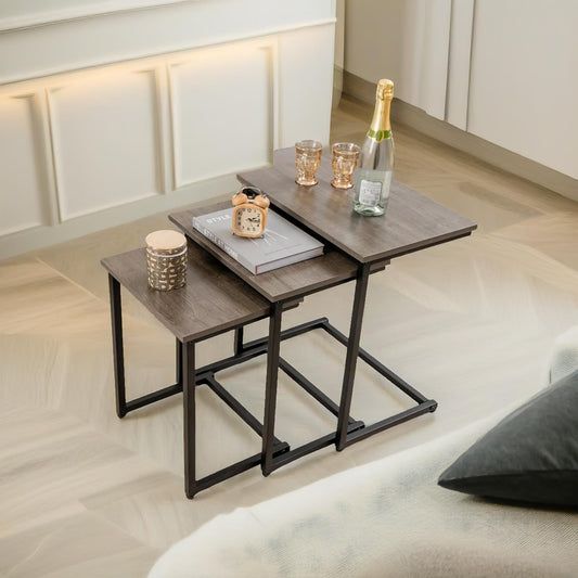 Set Of 3 C-Shaped Nesting Tables Brown