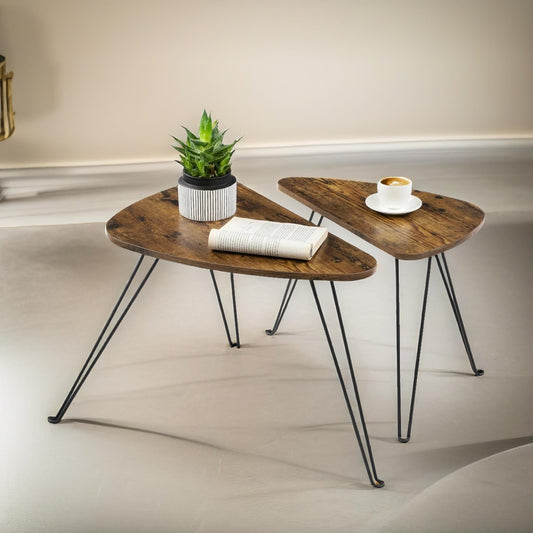 Set Of Nesting Coffee Side Tables Rustic Brown