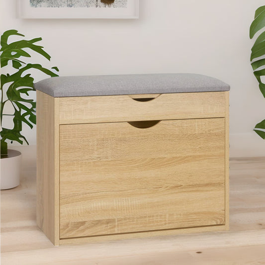 Shoe Storage Bench With Cushioned Seat and Hidden Storage Natural Brown