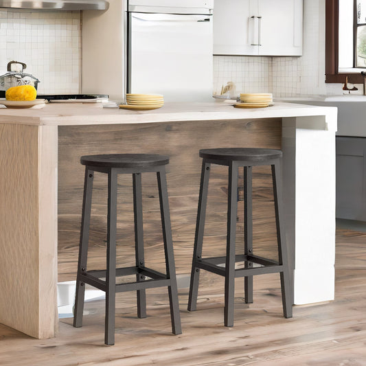 Set of 2 Bar Stools With Metal Frame Black