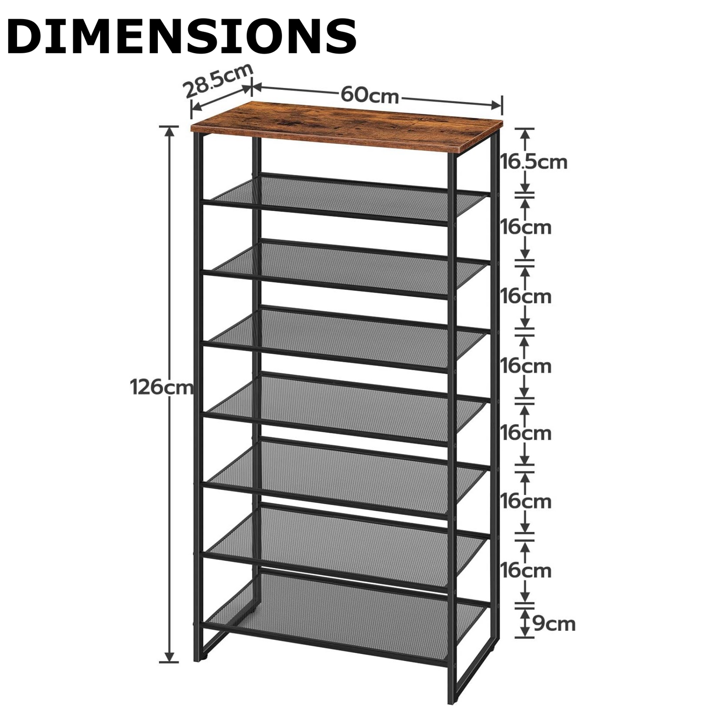 8-tier shoe rack with detachable mesh