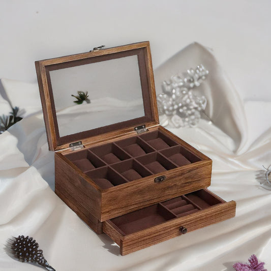8 Slot Wooden Watch Lockable Box Rustic Walnut