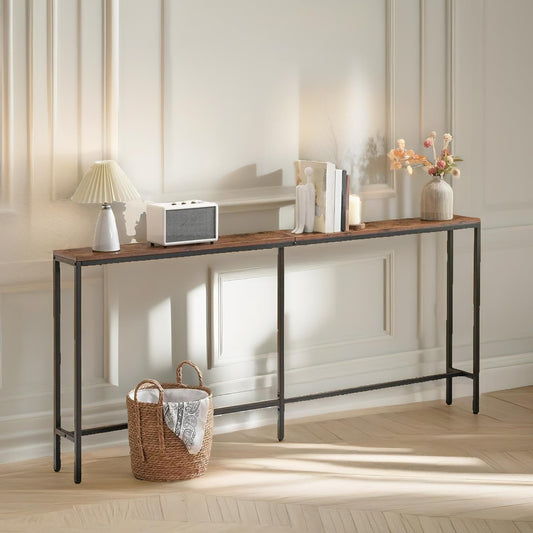 Wide Narrow Hallway Slim Console Table Rustic Brown