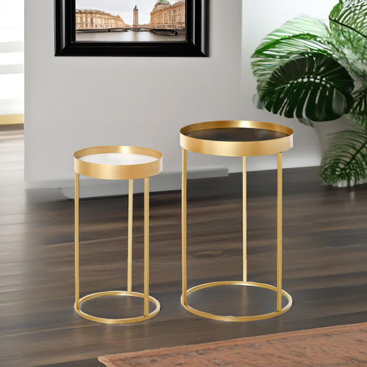 Set Of 2 Nesting Tables With Metal Gold Frame