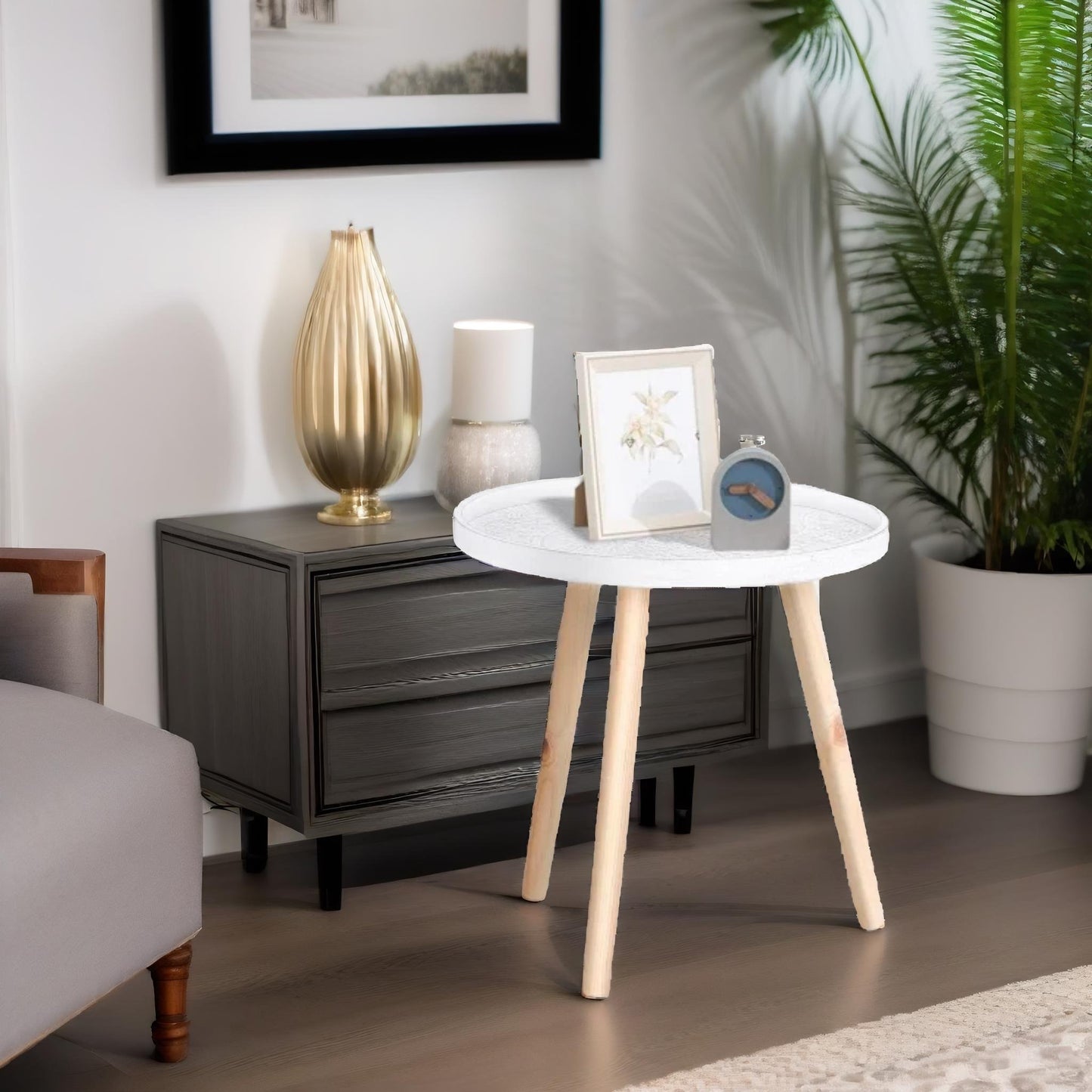 narrow side table with flower design