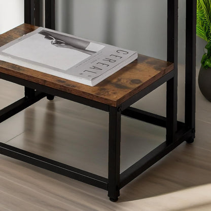 Industrial Double Tier C Shaped Side Table Rustic Brown