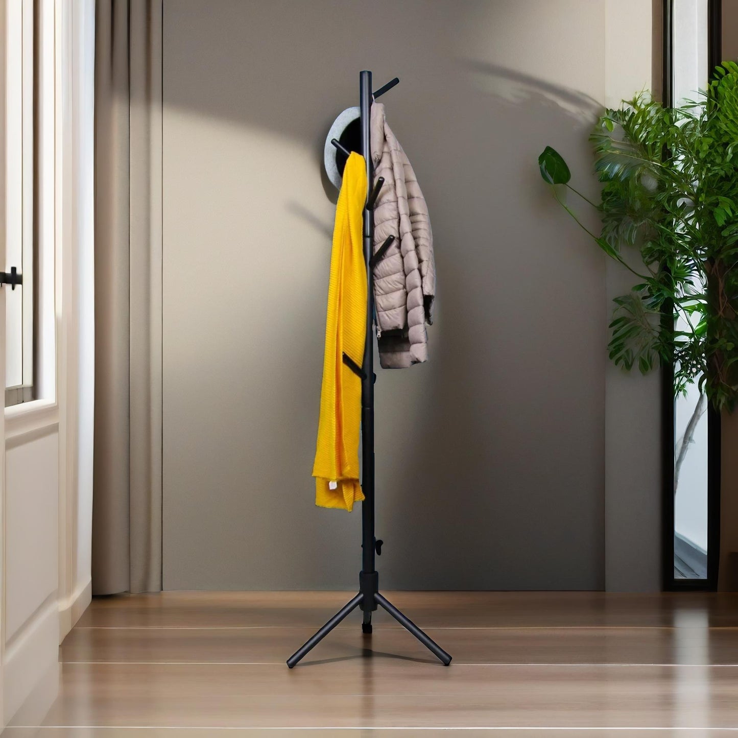 wooden adjustable coat stand with 8 hooks black