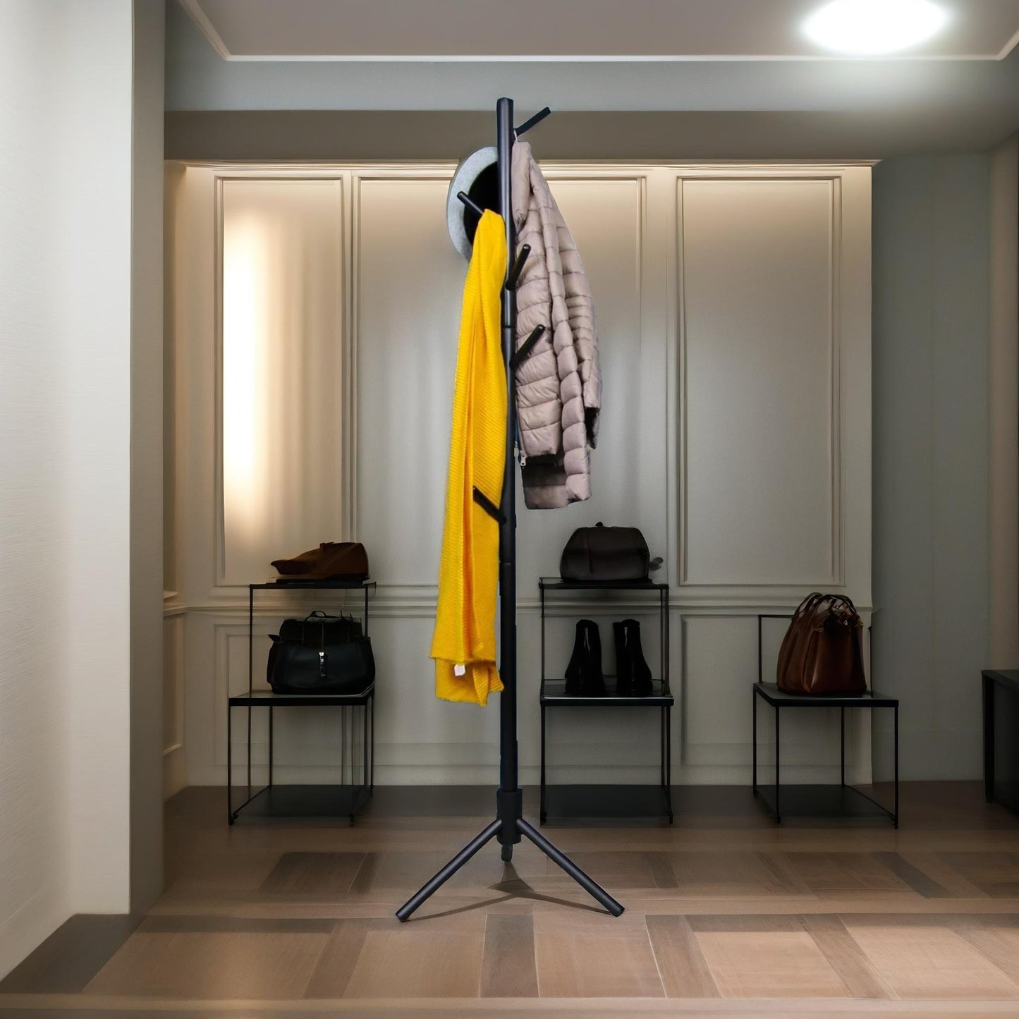 wooden adjustable coat stand with 8 hooks black