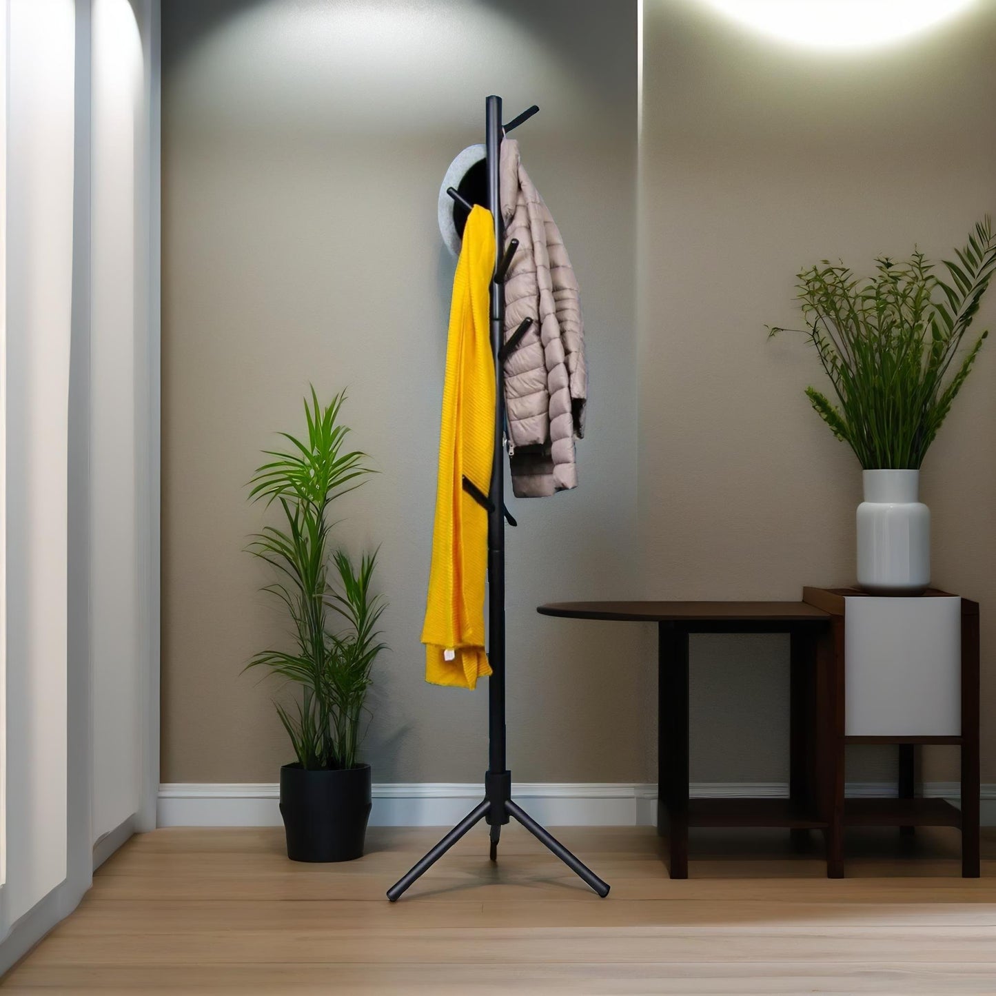 wooden adjustable coat stand with 8 hooks black