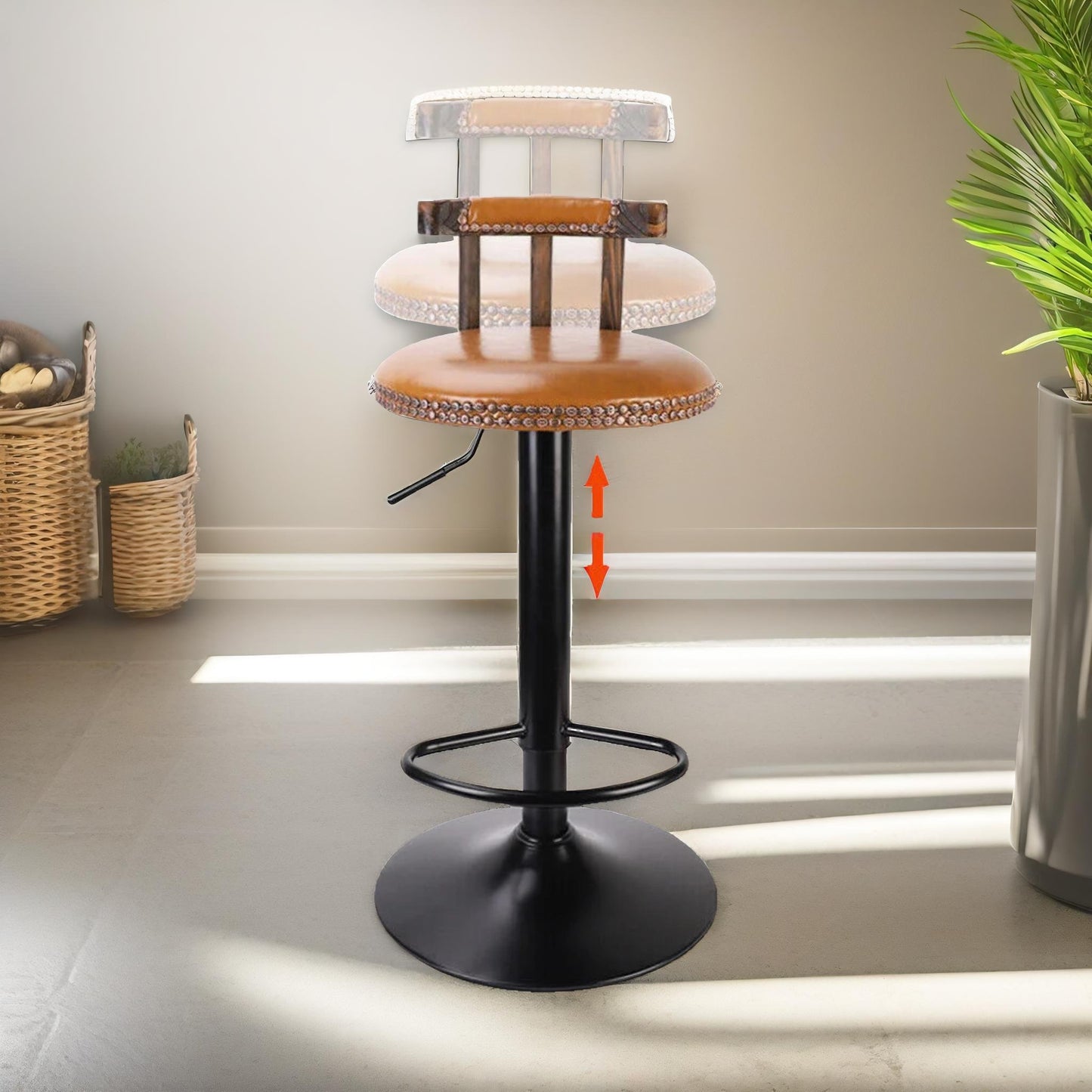 2pc vintage style height adjustable 360 swivel barstools set natural brown