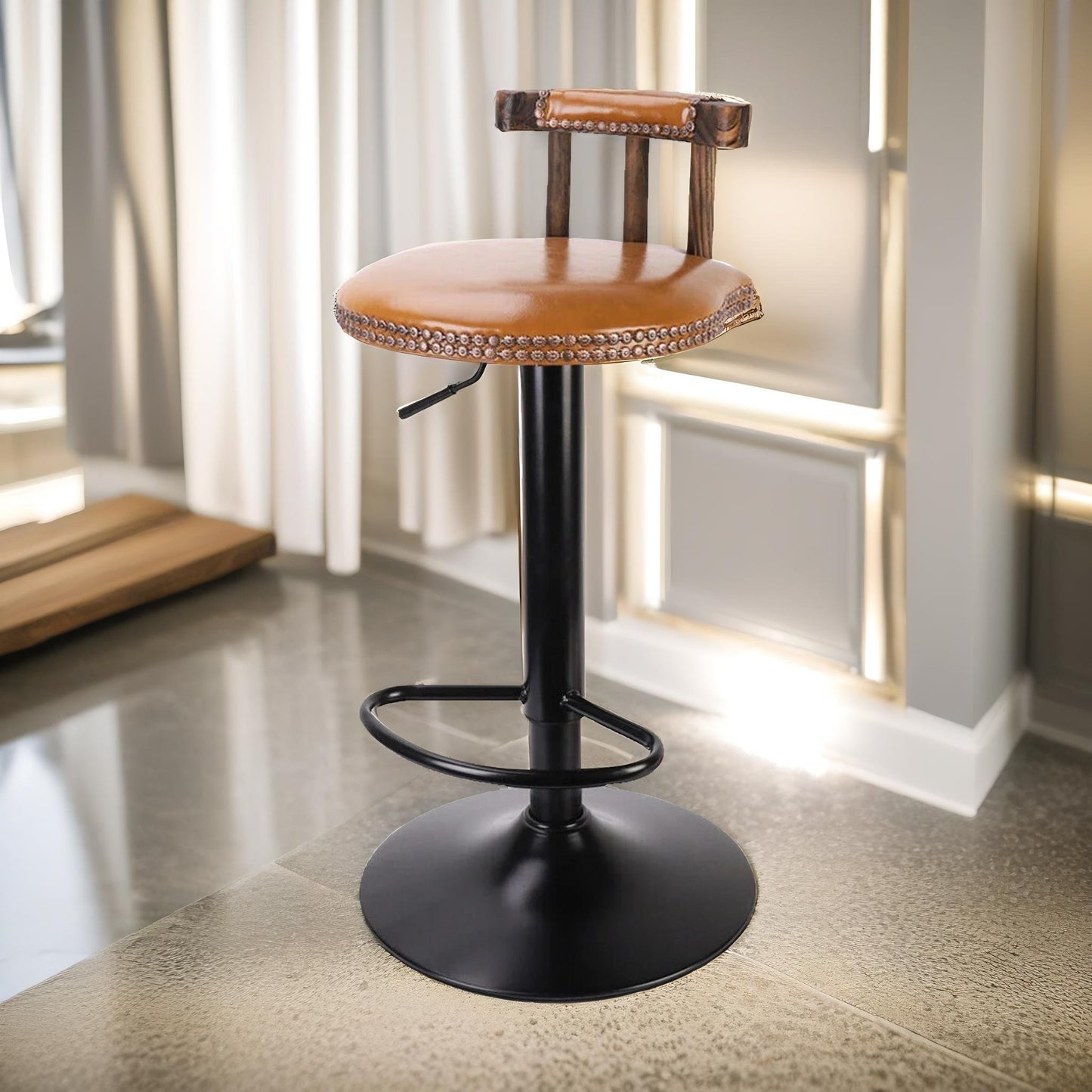 2pc vintage style height adjustable 360 swivel barstools set natural brown