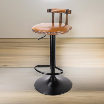 2PC Vintage Style Height Adjustable 360 Swivel Barstools Set Natural Brown